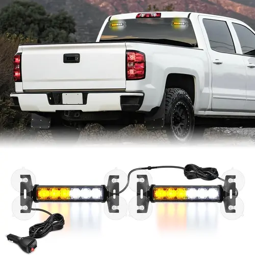 Nilight 2-in Amber-White 12LED Traffic Advisor Strobe, Car Accessories for Firefighter/Plow Vehicles, Windshield Dash Mounted Safety Flasher, LED Light Bar for Cars Trucks Construction Autos
