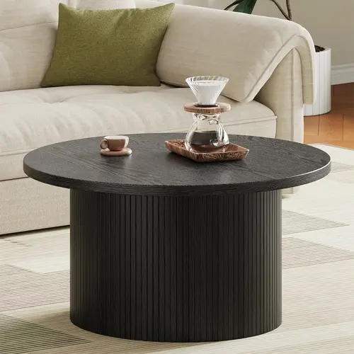 【SummerFinds】ONBRILL 31.5" Gorgeous Fluted Coffee Table, Round Mid Century Coffee Tables for Living Room, Cute Modern Wood Coffee Table, Drum Accent Small Center Table, Bedroom Furniture, Christmas Gift