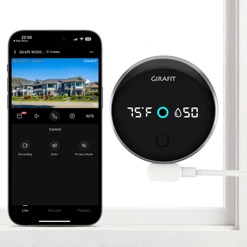 Girafit 5MP 3000P Window WiFi Security Camera - 2.4GHz & 5GHz Wireless Security Camera with Thermometer, Hygrometer, ChroMax Al Color Night Vision, Person & Motion Detection, 24/7 Recording, SD Card Compatible
