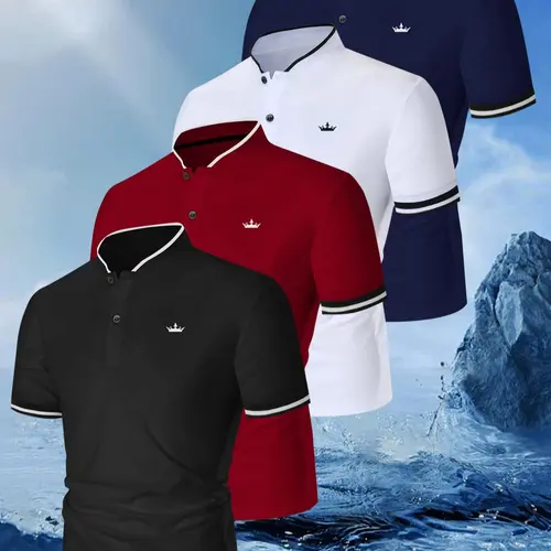 Men's Patchwork Geometric Print Polo Shirt, Golf Shirt, Fitted Casual Collared, Casual Sporty Fitted, Regular Fit Casual Short Sleeve Top for Summer, for Daily Wear, Casual Sportswear, Short Sleeved