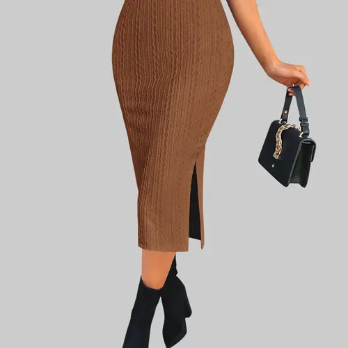 ZEAGOO Womens Knit Midi Skirts Casual Pencil Skirt High Waisted Long Skirts with Slit Elegant Work Office Skirts summerwins