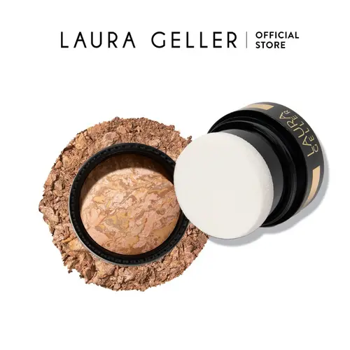 Laura Geller Baked to Go Balance-n-Glow Illuminating Powder Foundation, Satin Finish, Light-Medium Coverage Made in Italy - Summer Powder Foundation