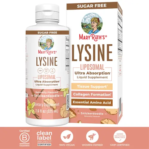 Vegan Lysine Supplement by MaryRuth's - Ultra Absorption - L Lysine 500mg - Vegan Collagen Formation Support - Essential Amino Acid - 30 Servings