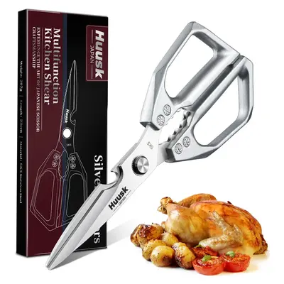 【Deals for You】HUUSK Kitchen Scissors All Purpose -FallFreshness- Stainless Steel Kitchen Shears, Sharp Silver Meat Scissors, Dishwasher Safe,  Poultry Shears, Japanese Cooking Scissors for Food, Chicken Bones, and Turkey, Christmas  Gift!