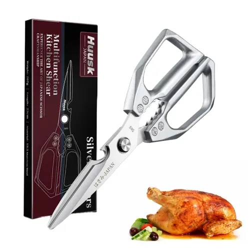 【Summer Sale】HUUSK Kitchen Scissors -FallFreshness- Stainless Steel, Heavy Duty, Dishwasher Safe, Sharp Meat & Poultry Shears for Chicken, Bones – Perfect Father's Day  Gift,Christmas Gift !, Pork, Handles