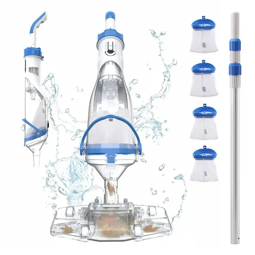 Consciot PC15 Pool Vacuum for Above Ground Pool with Telescopic Pole, Running time up to 1H, Handheld Design with Powerful Suction up to 18.5 gallon/min