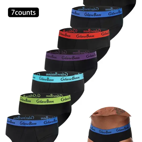7pcs Pack Briefs Men's Sexy Casual Underwear for Men Sport Athletic Quick Drying Breathable Plain Classic Panties Confortable Underpants Male Fit Soft Boxer Shorts Box Slips