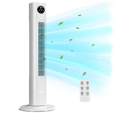 Tower Fan Portable Electric 85° Oscillating Fan Quiet Cooling Remote Control Standing Bladeless Floor Fans 3 Speeds Wind Modes 12h Timer Bedroom Office, White