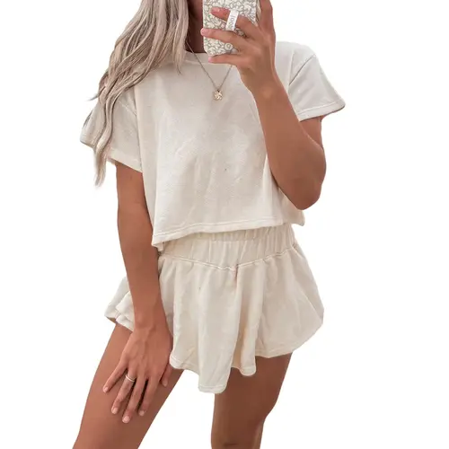 Mntaor Two Piece Outfits for Women Cropped Tee and Ruffle High Waist Short Skort Set - Skirt, Womenswear,Winteroutfit