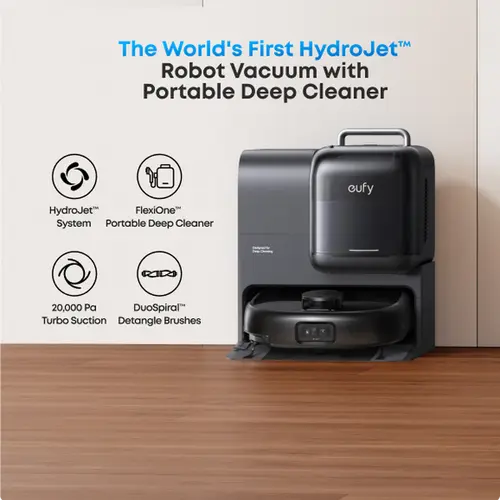 eufy E28 Omni Robotic Vacuum and Mop Combo Deep Cleaning Machine - HydroJet System, Portable Carpet Cleaner, 20000Pa Turbo Suction, No-Tangling, Corner-to-Edge Coverage, Automatic Self-Cleaning Vacuum with Auto Station