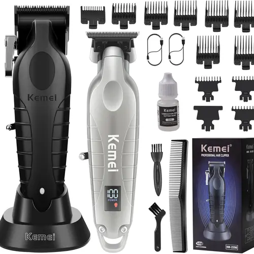 KEMEI Professional Hair Clippers Set for Men,Cordless Rechargeable Hair Clippers Kit, Clippers and Trimmer Set for Hair Cutting, Haircut Clippers,Gifts for Men Brush Km2293，Km2296