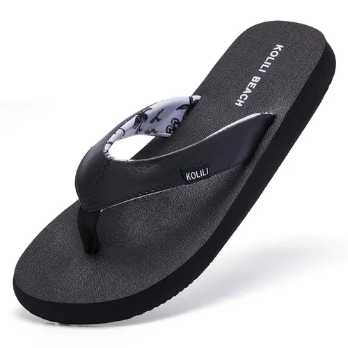 KOLILI Women's Flip Flop Sandals Cushioned Thong Sandals for Beach & Summer Comfortable Slippers Walking Shoes Home Shoes Fashionable Classic Versatile Black tiktokshopbacktoschool,back to school,back to school haul