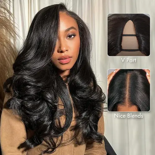Celie Hair Pre-Styled Yaki Layered Body V Part Wig Invisible Drawstring Glueless Wig 180% 250% Density Yaki Straight / Burmese Curly Human Hair Wigs Minimal Leave Out 100% Beginner Friendly #SohoChic