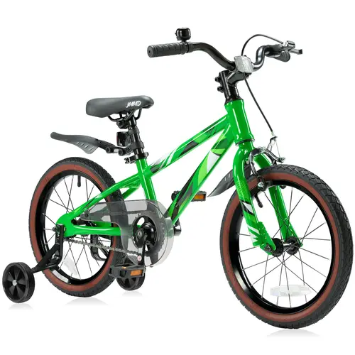 JMMD Unisex Kids Pedal Bike, 14/16/18-in Ride-on Bikes for Ages 4-12 with Training Wheels, Short-Pull Handbrake, Kickstand, Chain Guard, Breathable Saddle, Coaster, Necessary Tools (Toys & Hobbies, Sports & Outdoor Play), Under 30 Pounds
