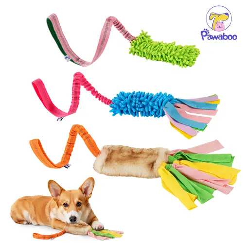 Pawaboo Plush Dog Toy Gift - Christmas, Birthday, Thanksgiving Present, Tug-Ready Cord Handle, Soft Fleece, No Stuffing, Interactive Chew Toy for Small Dogs & Puppies with Colorful Strips