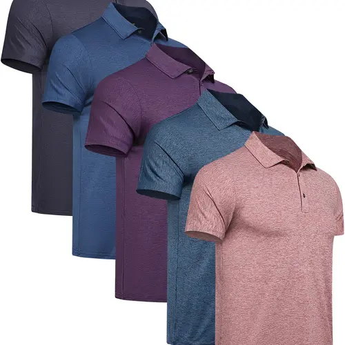 5 Pack  Mens Polo Shirts Quick Dry Short Sleeve Golf T Shirt Performance Moisture Wicking Casual Workout