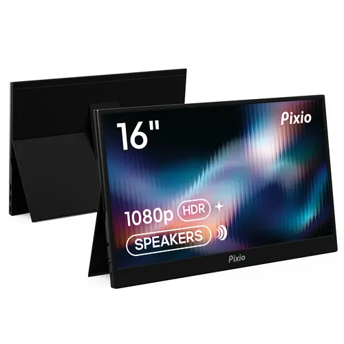 Pixio PX160 Wave Portable Gaming Monitor - 15.6in 60Hz FHD 1080p IPS LED Panel, HDR Screen, Cover Stand, USB-C/HDMI, Extends Screen for Laptop/PC, Console, Travel Monitor For Laptop, External Screen, Work, Display Screen