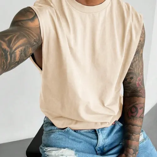 【TDOTW】Men's Basic Casual Solid Color Racer Back Tank Top, Regular Fit Casual Streetwear Comfy Sleeveless Casual Style Breathable Summer Top for Summer, Men's Clothes for Daily Wear