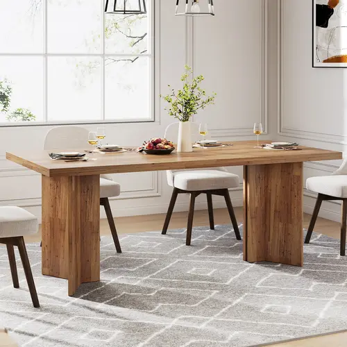 Spaco Wood Dining Table - 63-in Farmhouse Large Top, Seats 4-6, Heavy-Duty Sturdy Legs Rectangular Indoor Table for Dining Room, Kitchen