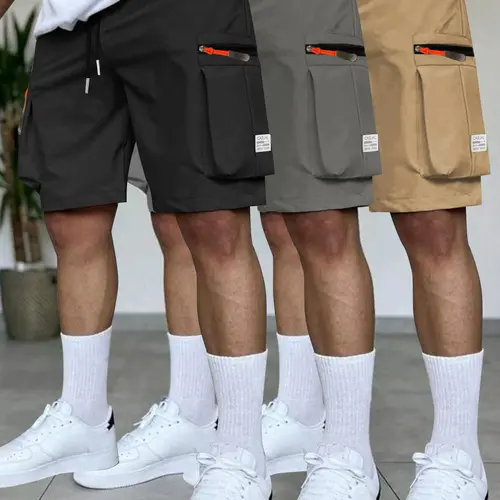Men's Letter Print Multi-pocket Cargo Shorts, Casual Athleisure Shorts, Casual Breathable Work Shorts for Summer, Fashion Comfy Men's Bottoms for Outdoor Activities, Breathable Sports Shorts, Athleisure Street Shorts, Summer Athletic Shorts