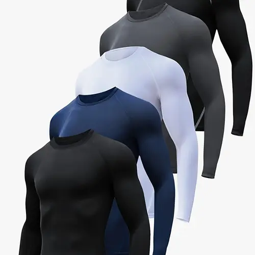 5 Pack  Mens Compression Shirt Workout Guard Long  Sleeve Undershirts for Athletic Gym summerwins,travel essentials,camping essentials