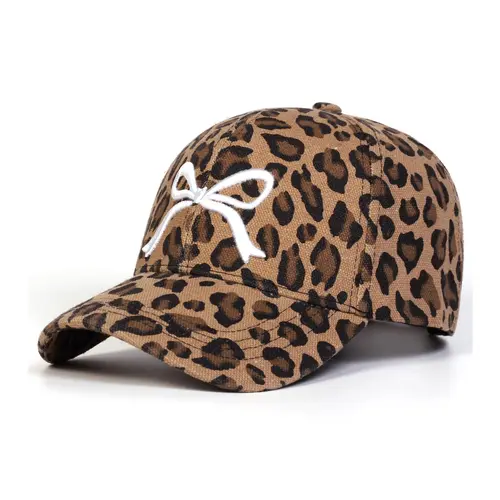 Unisex Leopard Print Bow Hat, Fashionable Adjustable Design, Comfortable Woven Fabric, Perfect for Sports & Casual