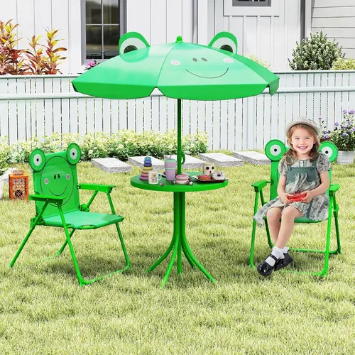 Costzon Kids Outdoor Picnic Table with Folding Chairs, Height Adjustable Umbrella, Portable Children Outdoor Furniture for Patio, Garden, Backyard, Lightweight Outdoor Table, Patio Furniture Sets