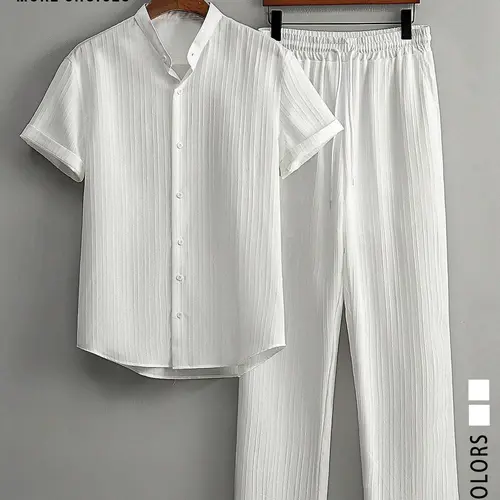 Men's Solid Plain Top & Pants Two-Piece Set, Regular Fit Casual Comfy Shortsleeve Top & Trousers for Daily Wear, Men's Two-piece Clothes for All Seasons