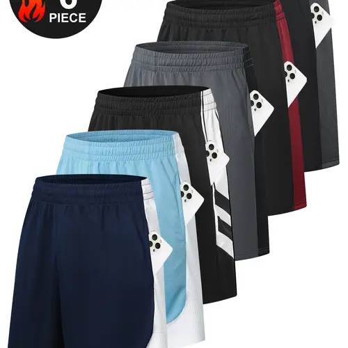 Men's 6-Pack Mesh Fabric Gym Fitness Shorts - Lightweight Workout, Quick Dry Running Sports Shorts with Pockets for Daily Use, Daily Shorts, Lightweight Workout Shorts
