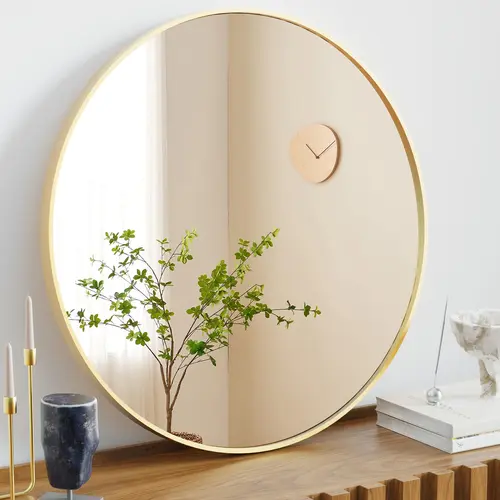 Sweetcrispy Modern Round Glass Aluminum Bathroom Mirror - Over-Sink Fixture, Minimalist Wall Mirror, Bathroom Accessories, Room Decor, House Decor