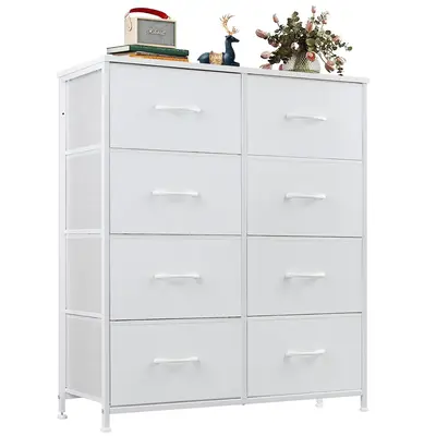 【Deal】Dresser for Bedroom Drawer Dresser Organizer Storage Drawers Fabric Storage Tower, Chest of Drawers with 8 Fabric Bins, Steel Frame, Wooden Top