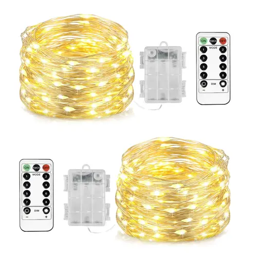 2 Pack Each 20 Ft 60 LED Short Fairy Lights Battery Operated Christmas String Lights with Remote, Waterproof 8 Modes Firefly Twinkle Lights for Christmas Tree, Wreath Decor Back to School Summer Sale Deals