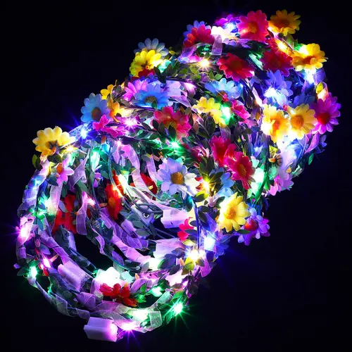Light Up Floral Crown, 40 Pack Paper Headbands for Women, Bridal Headpieces for Birthday Party, Wedding & Carnival Decoration
