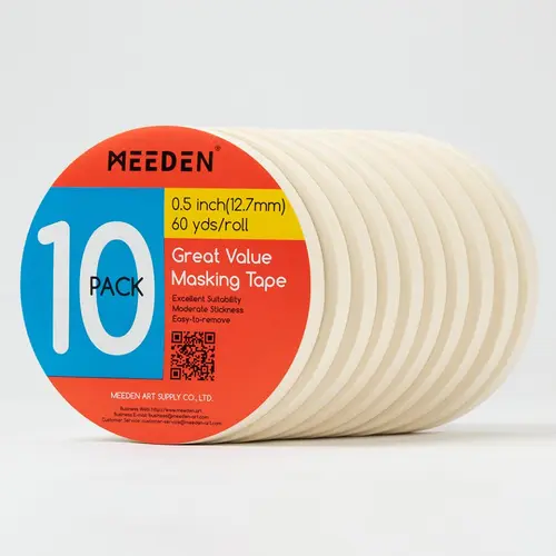 MEEDEN 10-Pack 0.5" Acid-Free Artist Tape (1804.5FT/550m) - Protects Artwork, Write-On for Quick Labels, Masking for Watercolor Painting, Canvas Framing, Craft Use, Artist Tape Beige, Acid-Free Tape Protects Artwork, Works On Walls, Glass, Steel