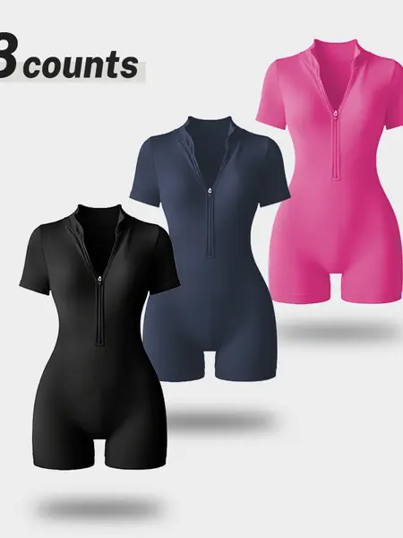 NVWA Women's Short Jumpsuit Overalls - Half-Zip Neck, Soft Breathable High-Stretch Fabric, Tummy Control Abdominal Support, Slimming Cut Zip Jumpsuit Romper Overalls for Yoga, Gym (Women's Clothes),summeroutfits,vacationoutfits,bathingsuitwomenset,beachou