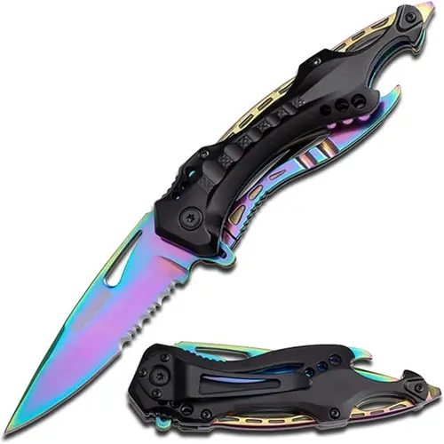 Tac-Force TF-705RB Folding Pocket Knife - Survival Gear Equipment, Lightweight Tools, 3.25-in Serrated Blade, Black Aluminum Handle, 7.75-in Overall Length, Screw Driver, Outdoor Gear for Camping, Hiking