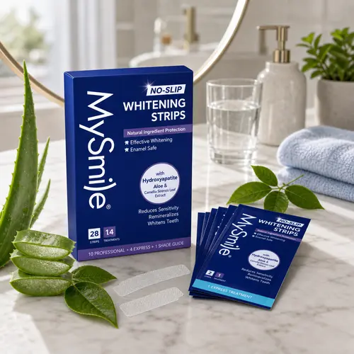 MySmile Non-Sensitive Teeth Brightener Strips for Adults - 7-Day Treatment, Non-Slip Dry Tech, Coffee & Wine Stain Removal, Unscented, Hydrogen Peroxide, Moisturizing, Oil Control Oral Care, Bright Smile, Fresh Breath, Single Item, 24 Months Shelf Life