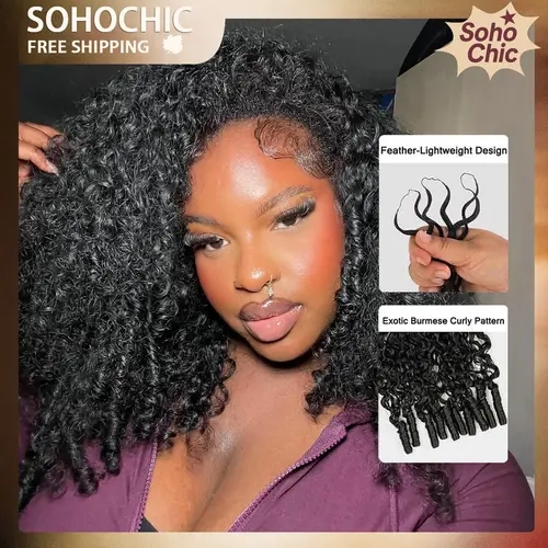 STERLY Crochet Extensions Human Hair Miracle Knots Pre-Separated 50g per Pack 45-50 Strands per Pack Knotless Boho Braids 4-5 Packs for Full Head Burmese Curly Textures Wig with Crochet Hook #TikTokShopBackToSchool#SohoChic