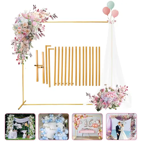 6.6FTx6.6FT Stable Metallic Gold Square Metal Wedding Arch Backdrop Stand - Screw-Assembled Solid Frame for Ceremony, Birthday, Anniversary Decor (Festive & Party Supplies), Wedding Decorations, Floral