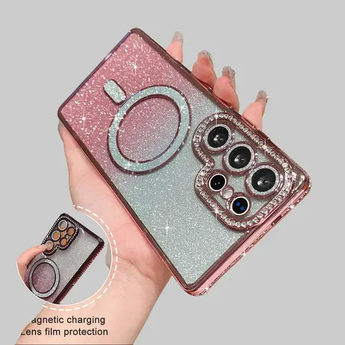 Shockproof Glitter Magnetic Bling TPU Smartphone Casing, Luxury Wireless Protective Handheld Device Accessory for Galaxy S25 Ultra Plus, S24, S23 - Mother's Day Gift Summervibes Protection Accessory, Devices
