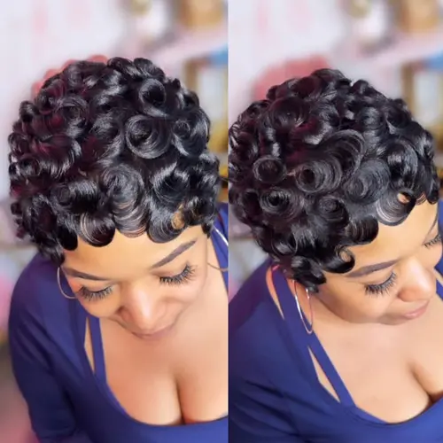 ShowReal Pin Curl Pixie Cut Wigs Chioma Wigs for Black Women Short Pin Curls Wigs Pixie Cut Brizalian Virgin Human Hair Glueless Wigs Full Machine Made 025 Pixie Cut Wigs