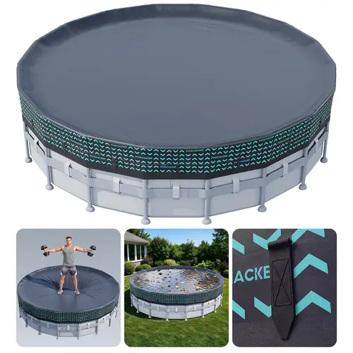 POOLHACKER 550D Pool Cover 12FT/15FT/18FT/21FT/24FT Round for Above Ground Pools,Heavy-Duty Oxford Fabric,Windproof Swimming Pool Cover with Steel Cable & Pulley Tightening System,Fits Metal Frame Pools, UV Resistant