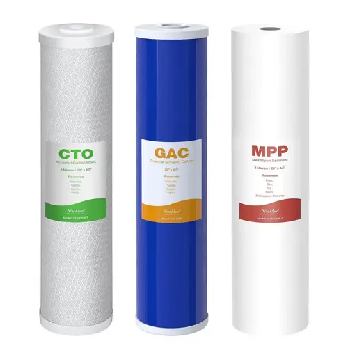 SimPure 3-Stage 20"x4.5" Whole House Replacement Filters - 5 Micron Triple Layer MPP-GAC-KDF-CTO, ANSI-Tested for Heavy Metal/Chlorine Reduction & Odor Polishing, Fits DB20P DGD-5005-20 EP20-BB, 6-Month Lifespan, for Well/Rain Water Use & Home Appliances