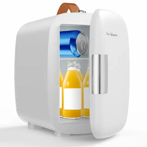Sweetcrispy 4L/4.23QT Portable Travel Fridge - 45W 31dB Quiet Run Energy-Efficient ABS-Aluminum-EPS Cooler, 120AC/DC Power, Easy-Carry Handle, for Dorm, Small Spaces, Energy Efficient Living