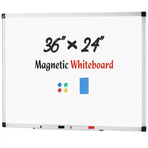 Sweetcrispy Magnetic White Dry Erase Bulletin Board - Office Presentation Tool with 1 Eraser, 2 Markers, 4 Push Pin Magnets for Home Office, Ideal for Pictures, Calendars, Meetings