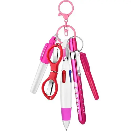 Nurse Pen Set, Pen Kit, 1 or 2 Sets (6 Counts/set) Including Ballpen Set, Retractable Mini Ballpoint Pen, Permanent Marker, Highlighter and Foldable Scissors, Ideal for Work & Hospital, College Student Pen, Student Office, Office Stationery Supplies