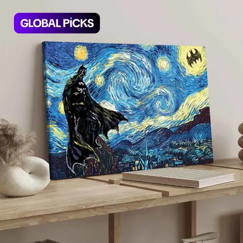 Van Gogh Starry Sky Pattern Canvas Painting with Frame, Modern Colorful Art, Bat Character Poster, Wall Art Decor for Home Living Room, Bedroom and Office #GLOBAL PICKS