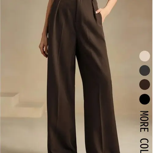 Women's Solid Color Basic Wide Leg Loose Pleated Pants, Elegant Fashion Casual Trousers for Work Office Business, Ladies Bottoms for All Seasons, Womenswear