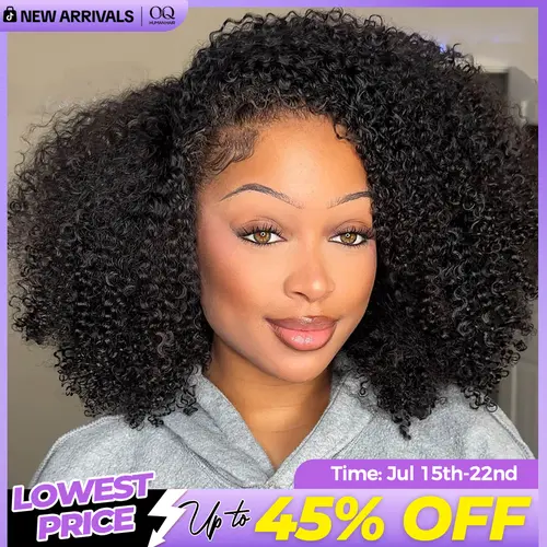 [3 In 1 Half Wig] OQ HAIR Kinky Curly Wear Go Half Wig 250% Density Seamless Flip Over Wig With Drawstring Invisible Hairline Glueless Human Hair Wigs Beginner Friendly Vacation Hair Blend Natural Hair Well #SohoChic #TikTokShopBackToSchool