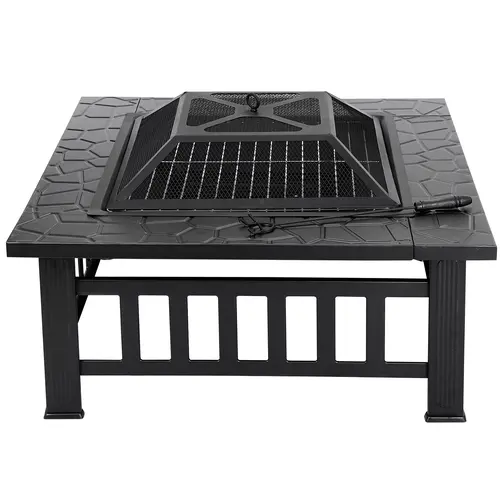 Segawe Square Heavy-Duty Stainless Steel-Iron-Metal Frame Outdoor Fire Pits Set (32/26/22-in, 26.4-inch Pyramidal, 31 lbs) - Wood-Burning/Charcoal Tabletop Firepit, Decorative Patio Heater, Food-Safe, Exterior Garden Furniture for Home Drinks Use, Bbq Gri